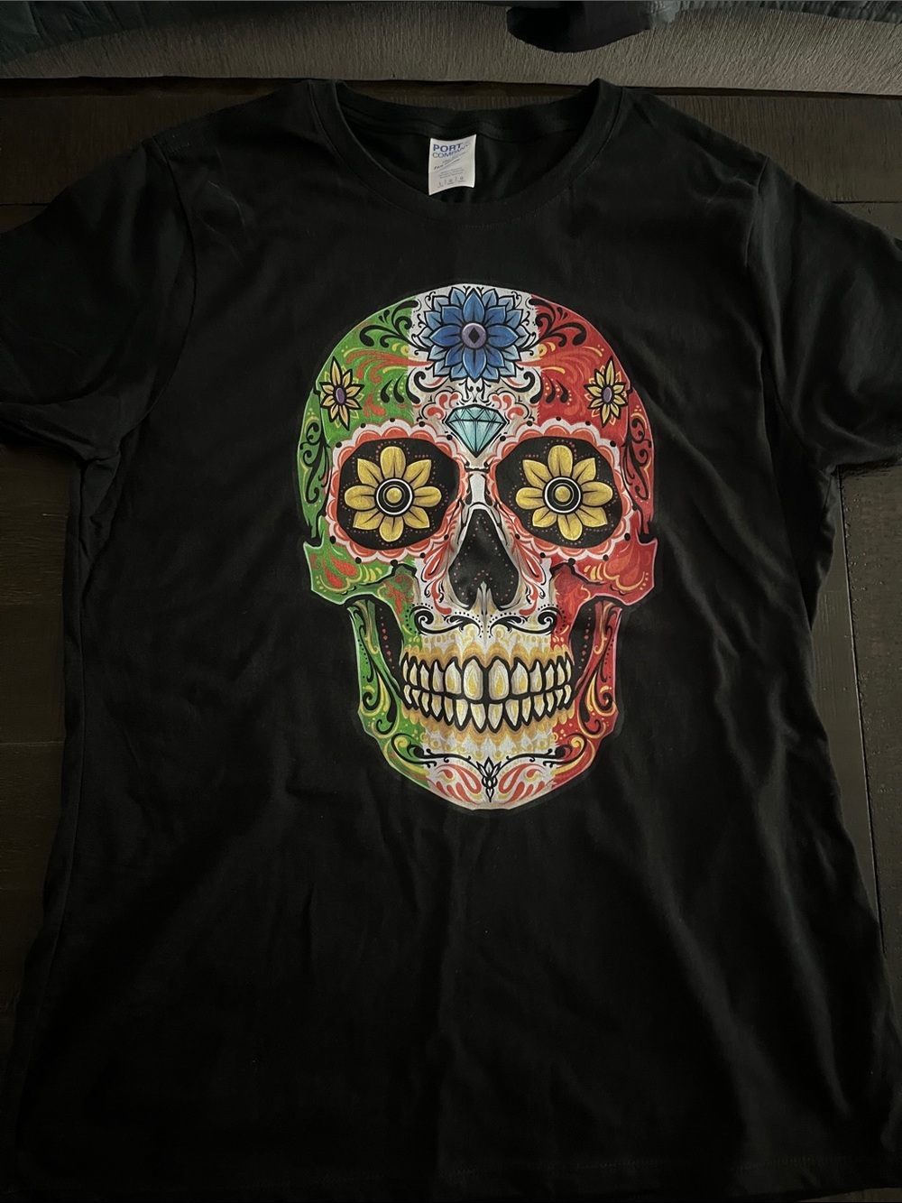 Day of the Dead Floral Skull Short Sleeve Tee - Black